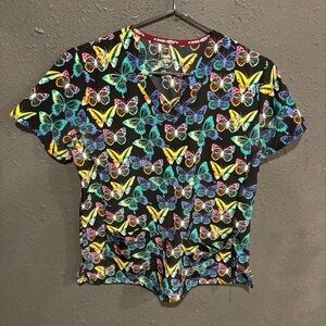 Women’s Divine Stretch Colorful Butterfly Print Scrub Top